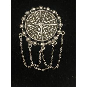 Sterling Silver Judith Jack 
Marcasite Dangle Brooch Boho 925 Signed